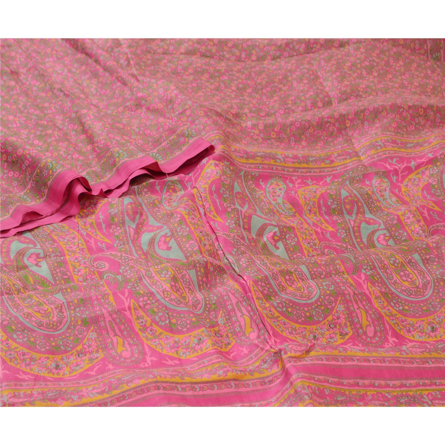 Sanskriti Vintage Sarees Pink Quilting Felting Craft Fabric Pure Silk Print Sari