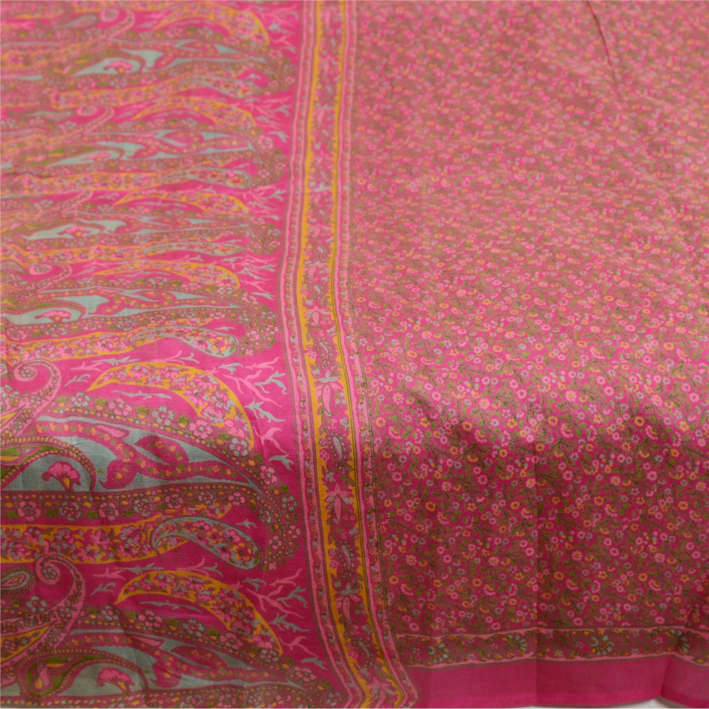 Sanskriti Vintage Sarees Pink Quilting Felting Craft Fabric Pure Silk Print Sari
