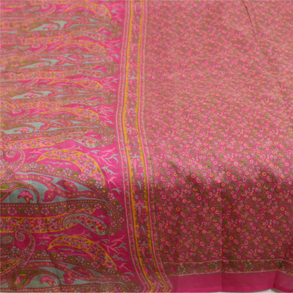 Sanskriti Vintage Sarees Pink Quilting Felting Craft Fabric Pure Silk Print Sari