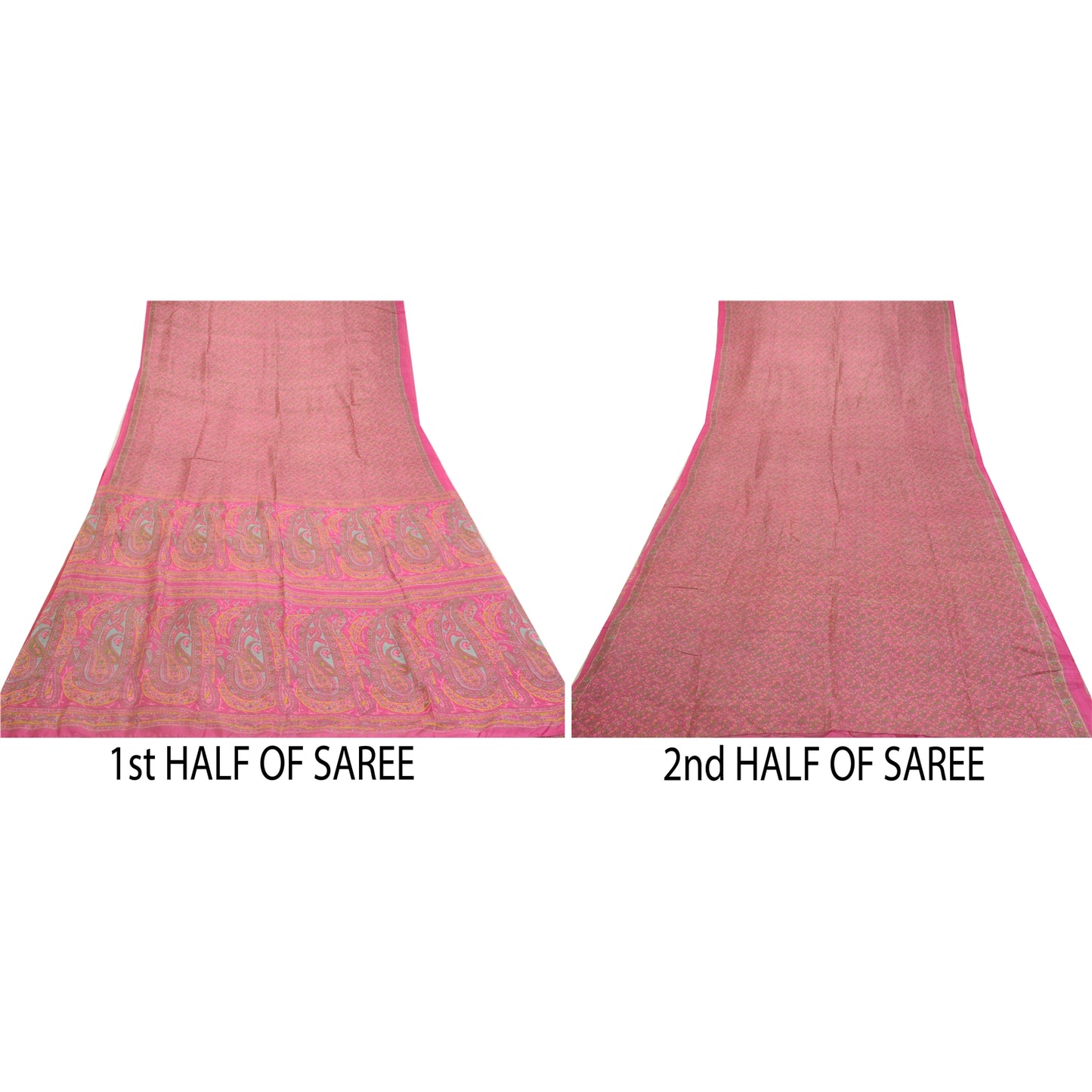 Sanskriti Vintage Sarees Pink Quilting Felting Craft Fabric Pure Silk Print Sari