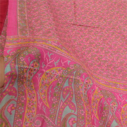 Sanskriti Vintage Sarees Pink Quilting Felting Craft Fabric Pure Silk Print Sari