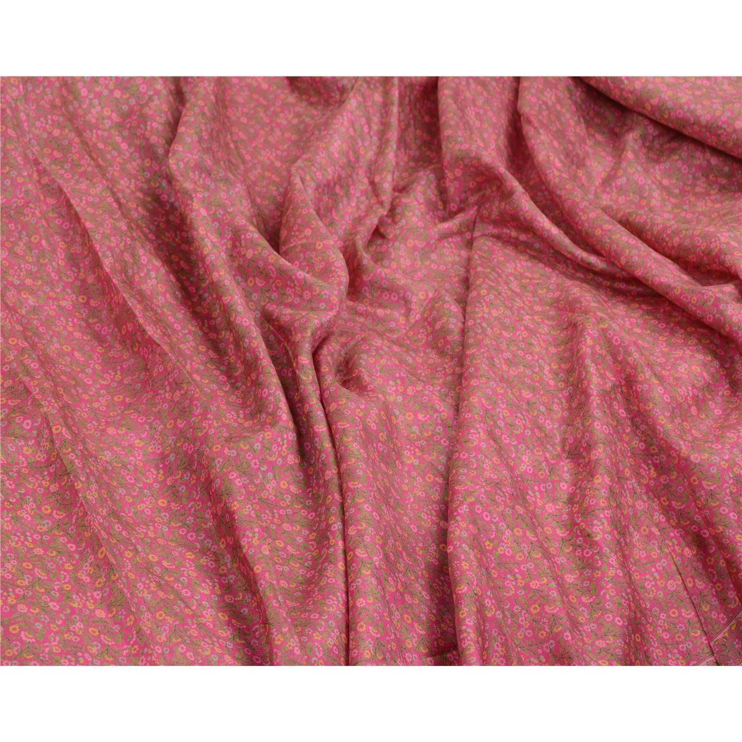 Sanskriti Vintage Sarees Pink Quilting Felting Craft Fabric Pure Silk Print Sari