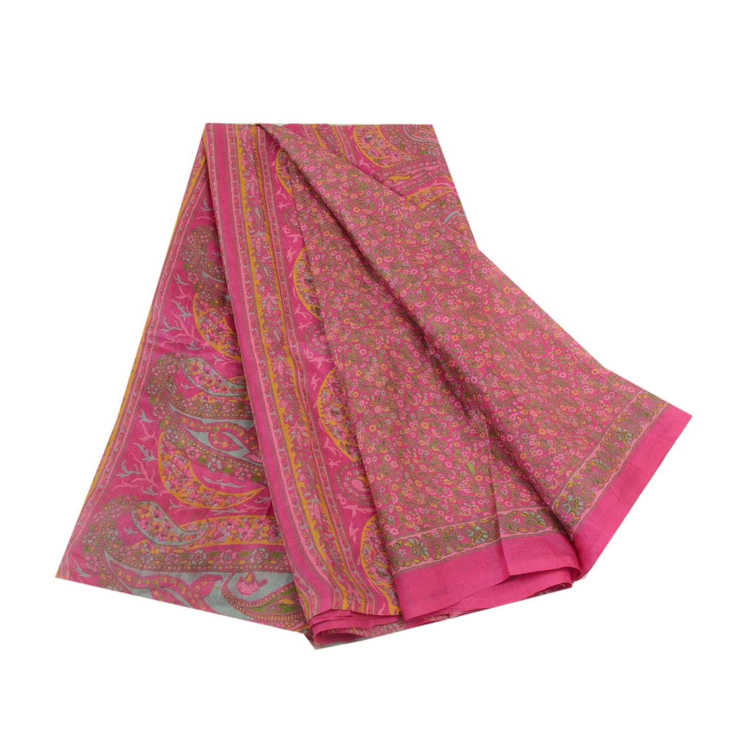 Sanskriti Vintage Sarees Pink Quilting Felting Craft Fabric Pure Silk Print Sari