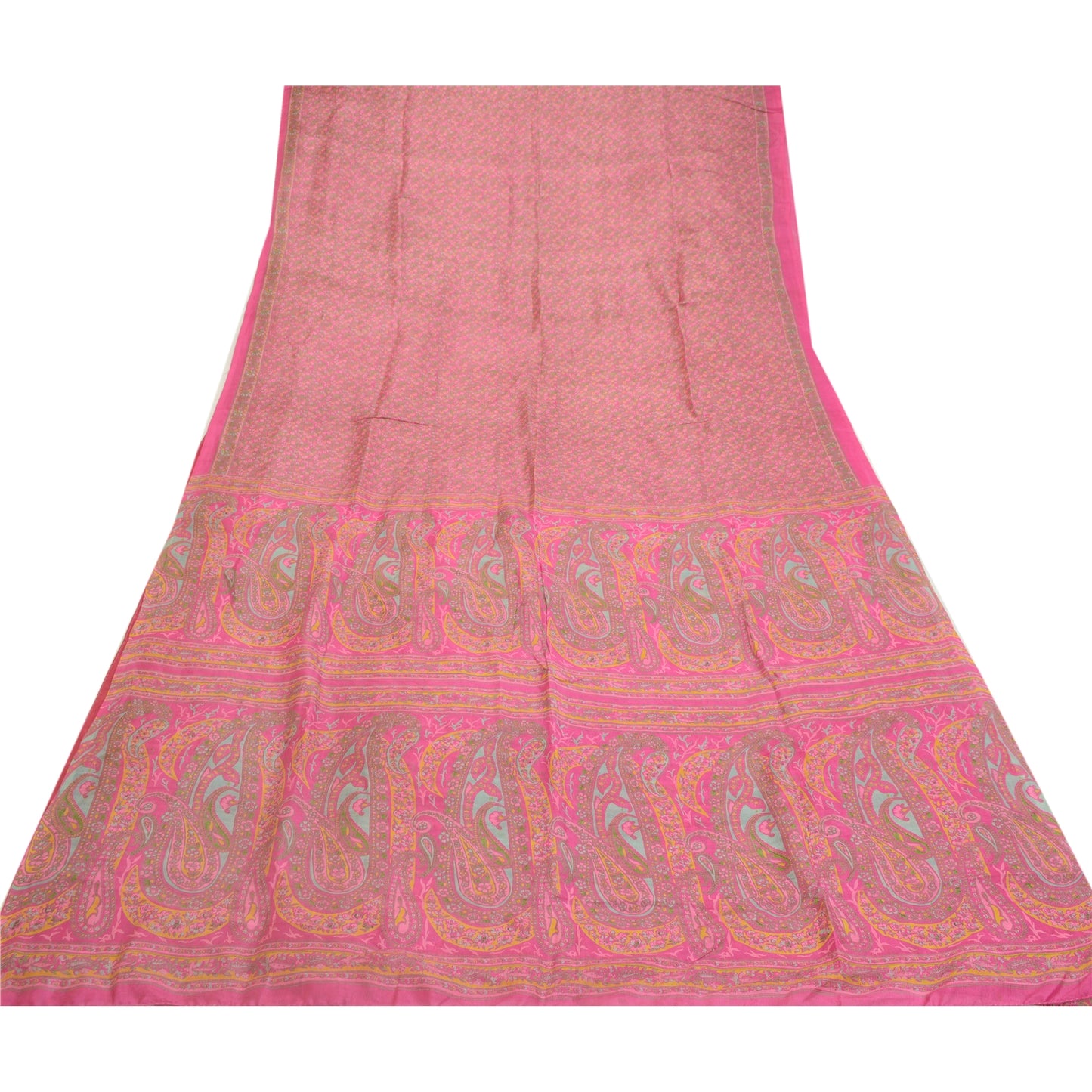 Sanskriti Vintage Sarees Pink Quilting Felting Craft Fabric Pure Silk Print Sari