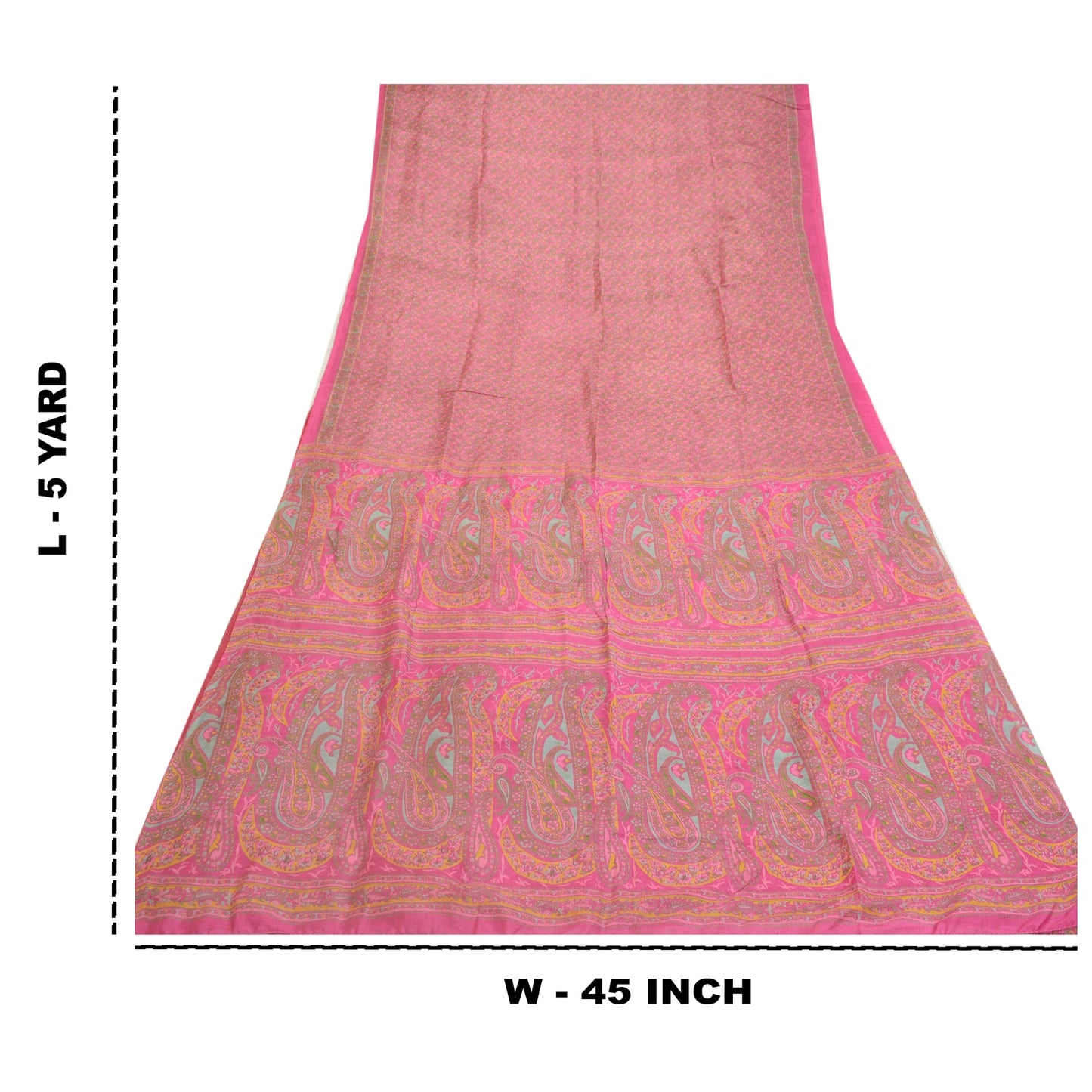 Sanskriti Vintage Sarees Pink Quilting Felting Craft Fabric Pure Silk Print Sari
