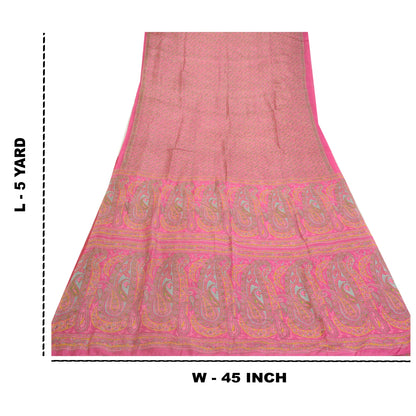 Sanskriti Vintage Sarees Pink Quilting Felting Craft Fabric Pure Silk Print Sari