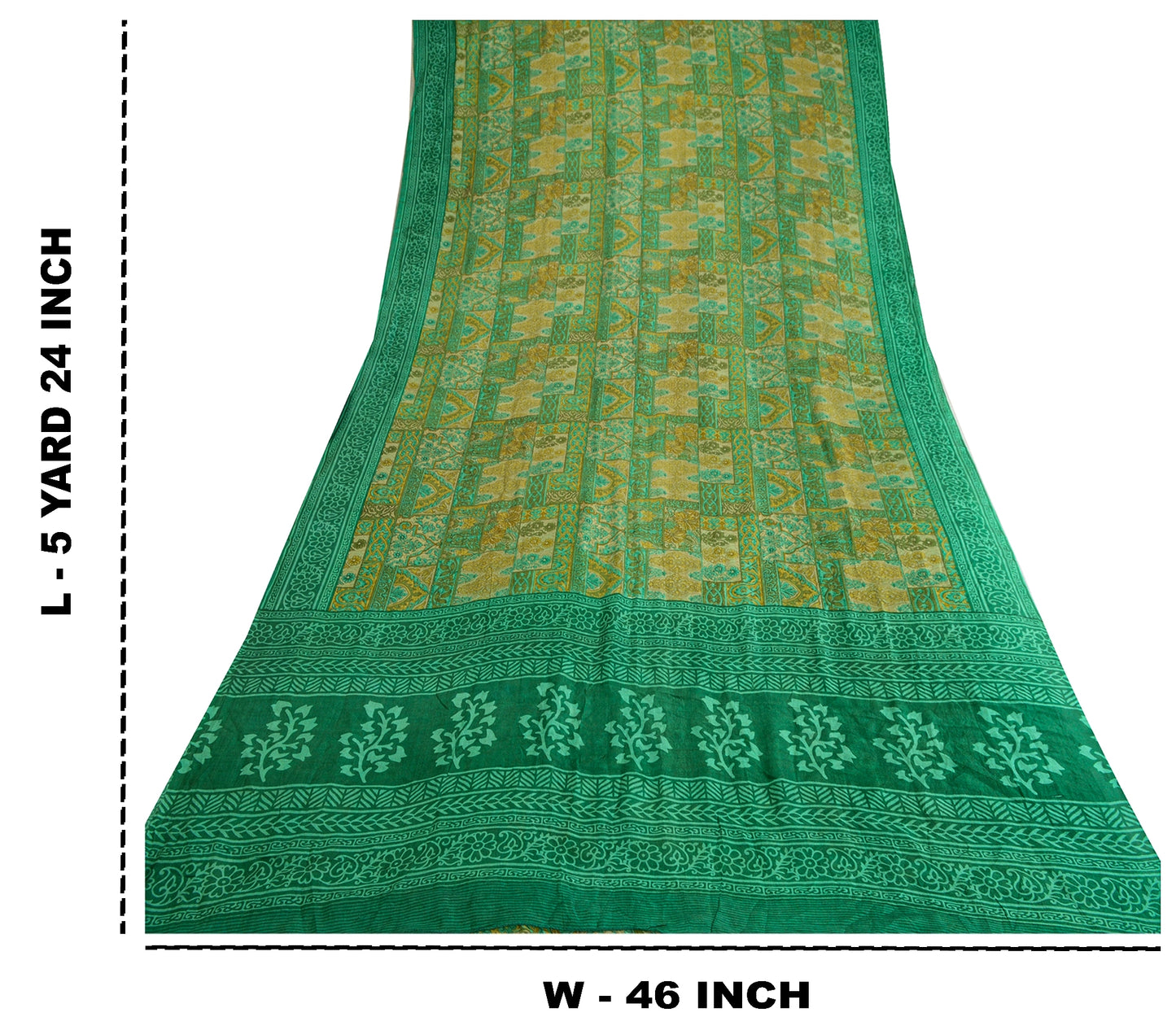 Sanskriti Vintage Sarees Indian Green Pure Silk Printed Sari 5yd Craft Sustainable Fabric