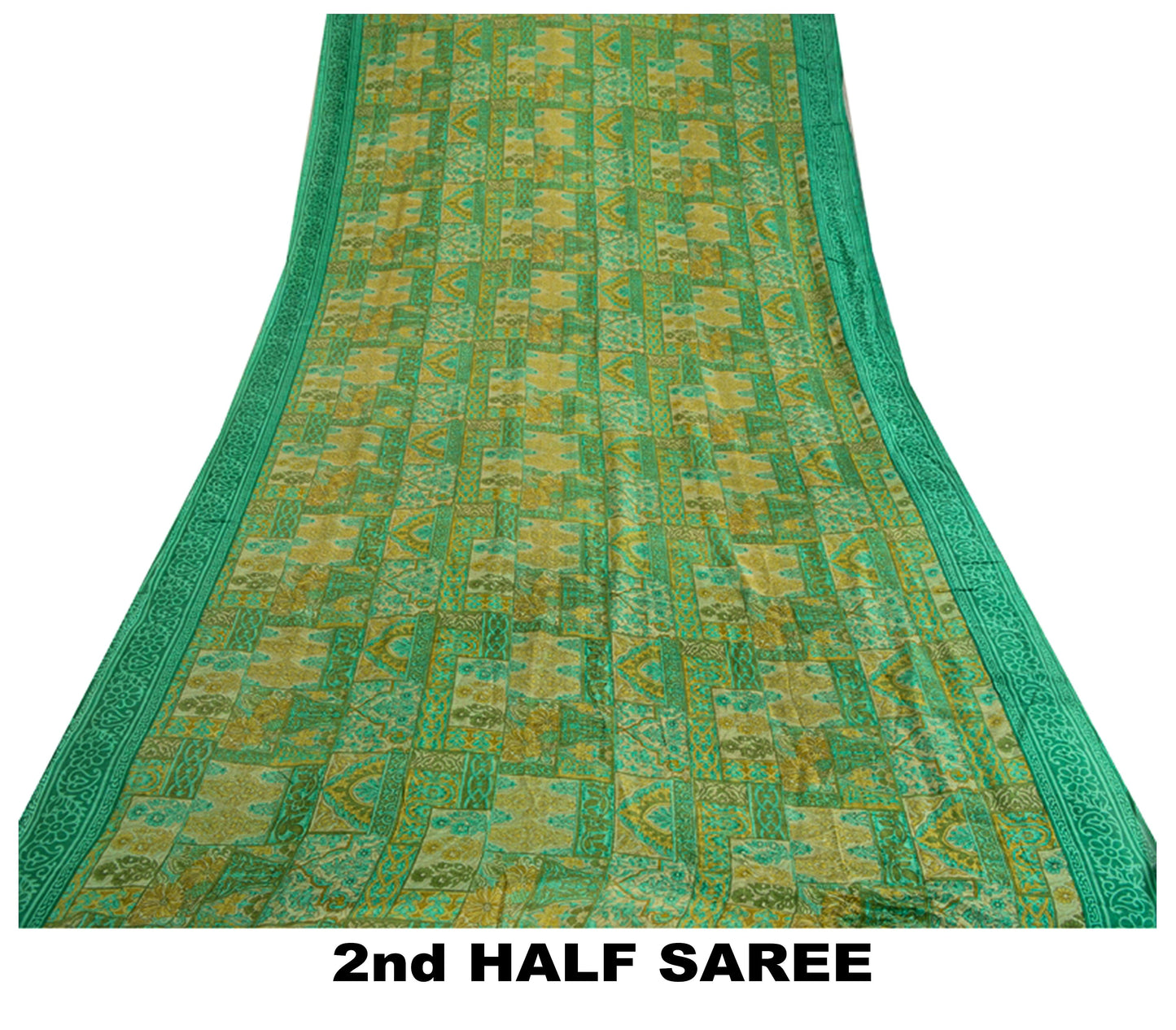 Sanskriti Vintage Sarees Indian Green Pure Silk Printed Sari 5yd Craft Sustainable Fabric