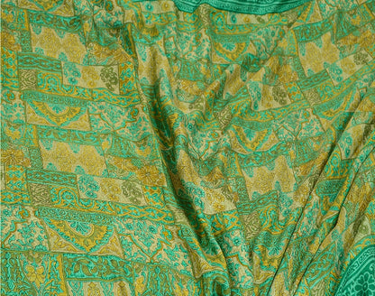 Sanskriti Vintage Sarees Indian Green Pure Silk Printed Sari 5yd Craft Sustainable Fabric