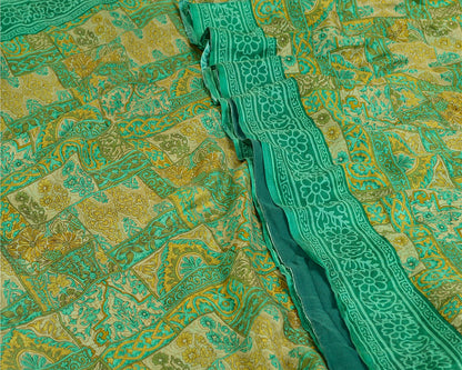 Sanskriti Vintage Sarees Indian Green Pure Silk Printed Sari 5yd Craft Sustainable Fabric