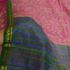 Sanskriti Vintage Sarees Pink Zari Border Pure Silk Printed Sari Craft Fabric
