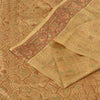 Sanskriti Vintage Sarees Shades of Cream Printed Pure Silk Sari 6yd Craft Sustainable Fabric