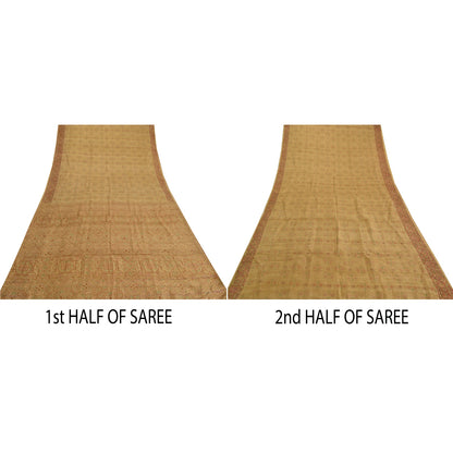 Sanskriti Vintage Sarees Shades of Cream Printed Pure Silk Sari 6yd Craft Sustainable Fabric