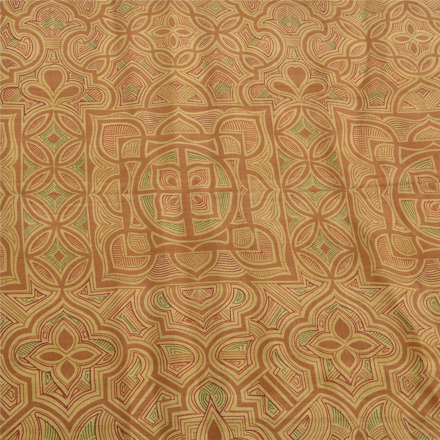 Sanskriti Vintage Sarees Shades of Cream Printed Pure Silk Sari 6yd Craft Sustainable Fabric