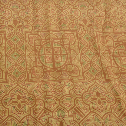 Sanskriti Vintage Sarees Shades of Cream Printed Pure Silk Sari 6yd Craft Sustainable Fabric