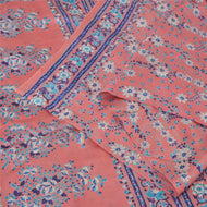 Sanskriti Vintage Sarees Indian Pink/Blue Pure Silk Printed Sari Craft Fabric