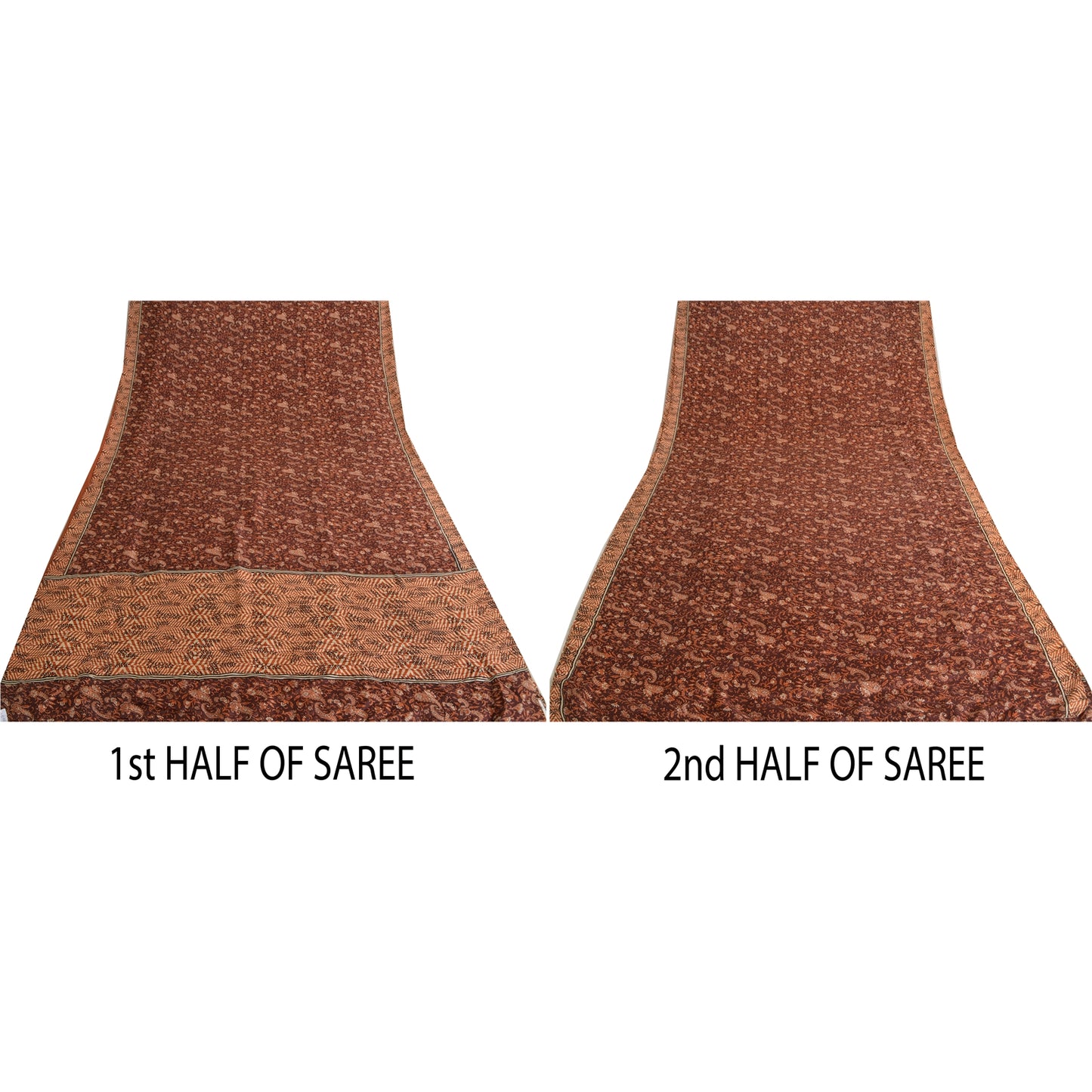 Sanskriti Vintage Sarees Indian Dark Brown Pure Silk Printed Sari Craft Fabric