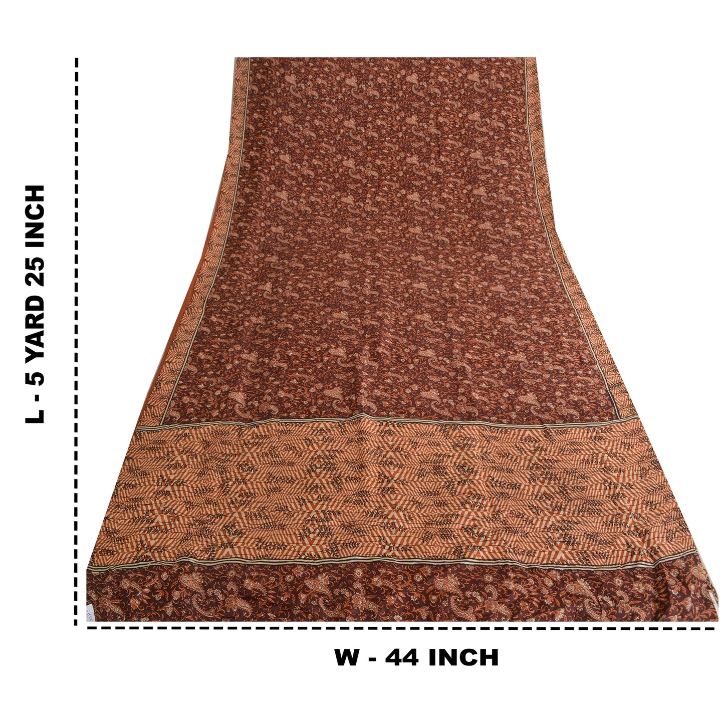 Sanskriti Vintage Sarees Indian Dark Brown Pure Silk Printed Sari Craft Fabric