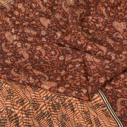 Sanskriti Vintage Sarees Indian Dark Brown Pure Silk Printed Sari Craft Fabric