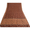 Sanskriti Vintage Sarees Indian Dark Brown Pure Silk Printed Sari Craft Fabric
