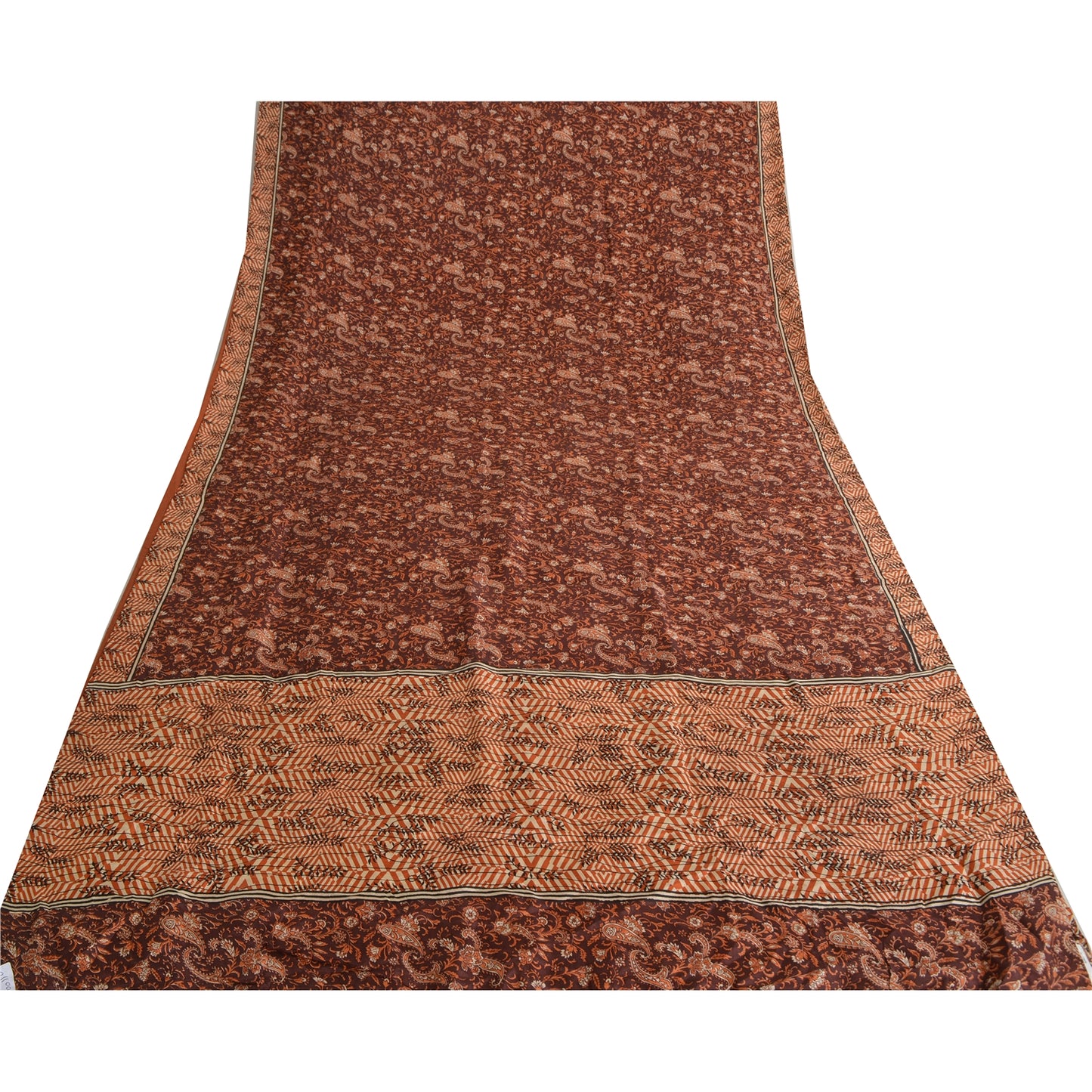 Sanskriti Vintage Sarees Indian Dark Brown Pure Silk Printed Sari Craft Fabric