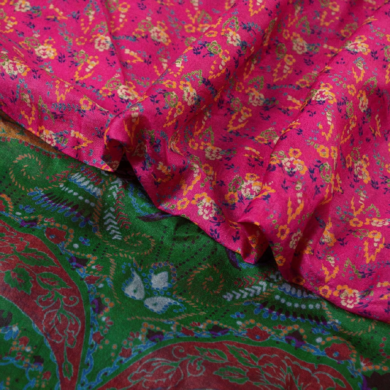 Sanskriti Vintage Sarees Pink Zari Border Printed Pure Silk Sari Craft Sustainable Fabric