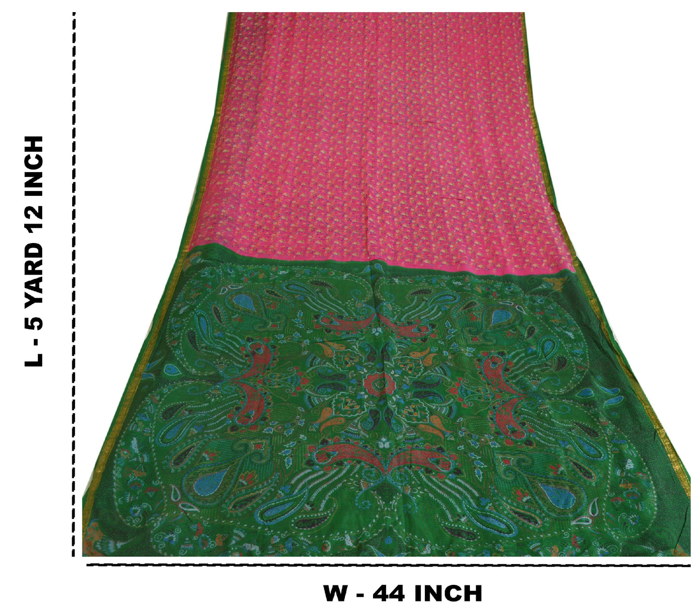 Sanskriti Vintage Sarees Pink Zari Border Printed Pure Silk Sari Craft Sustainable Fabric