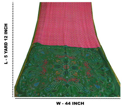Sanskriti Vintage Sarees Pink Zari Border Printed Pure Silk Sari Craft Sustainable Fabric