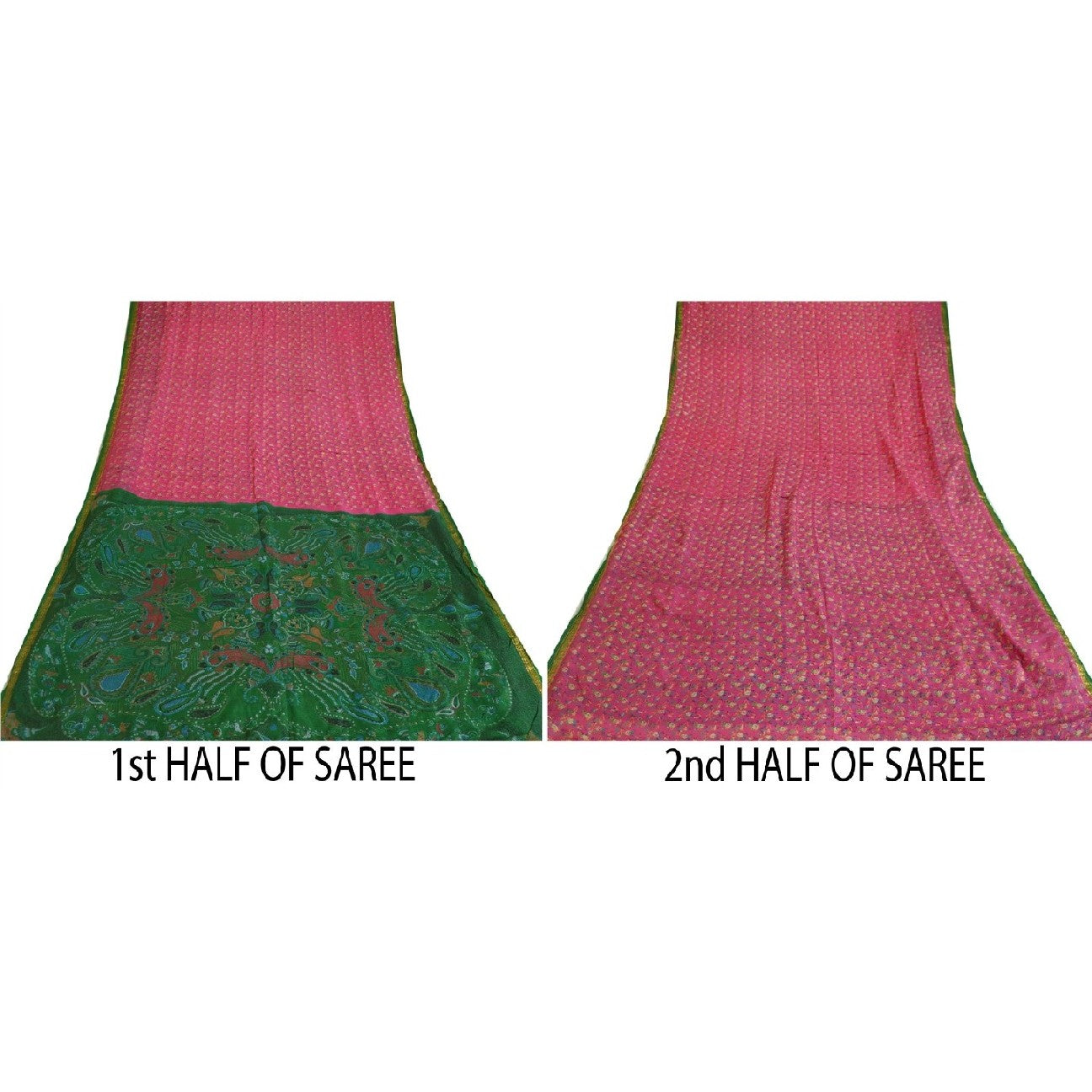 Sanskriti Vintage Sarees Pink Zari Border Printed Pure Silk Sari Craft Sustainable Fabric