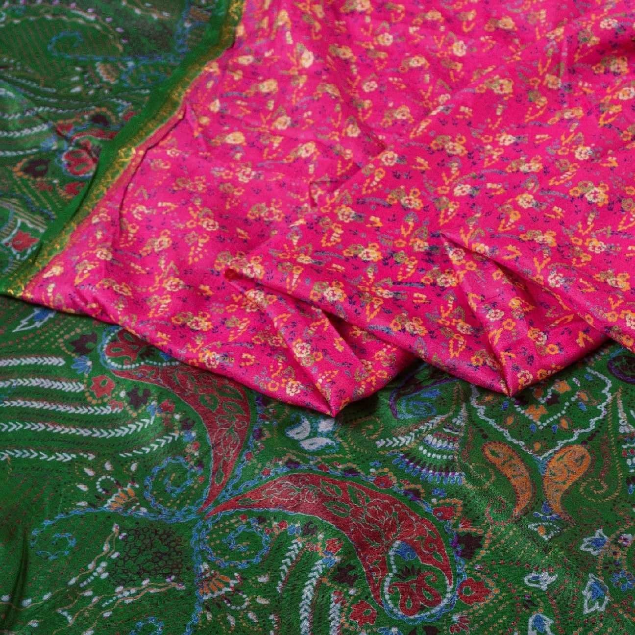 Sanskriti Vintage Sarees Pink Zari Border Printed Pure Silk Sari Craft Sustainable Fabric