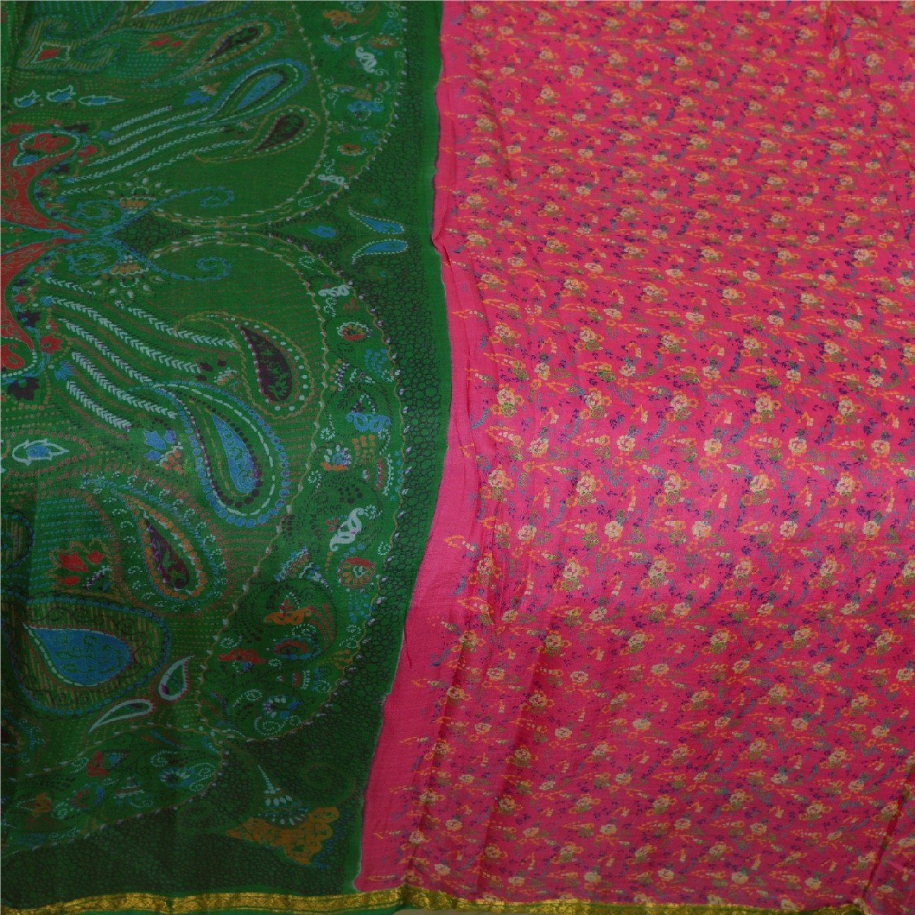 Sanskriti Vintage Sarees Pink Zari Border Printed Pure Silk Sari Craft Sustainable Fabric