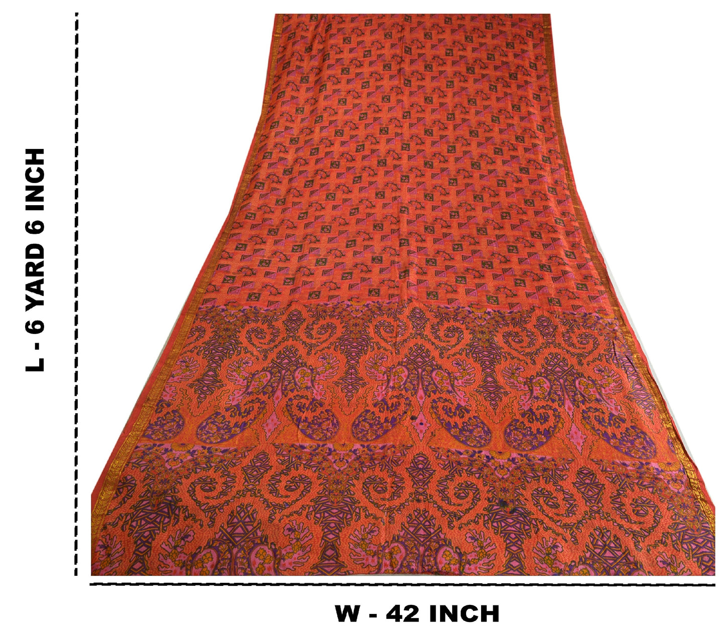 Sanskriti Vintage Sarees Red From India Printed Pure Silk Sari 5yd Craft Sustainable Fabric