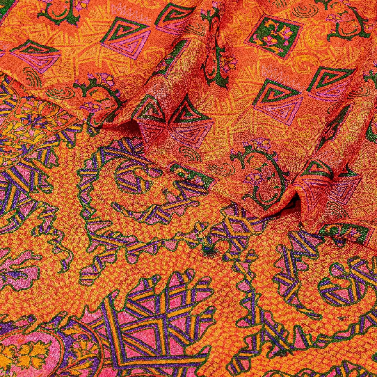 Sanskriti Vintage Sarees Red From India Printed Pure Silk Sari 5yd Craft Sustainable Fabric