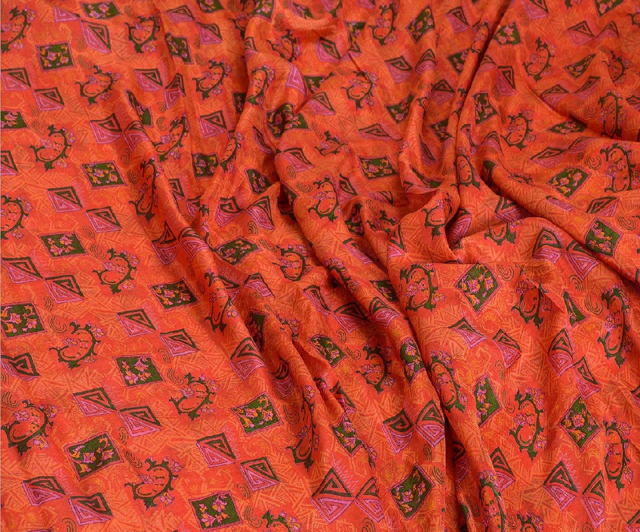 Sanskriti Vintage Sarees Red From India Printed Pure Silk Sari 5yd Craft Sustainable Fabric