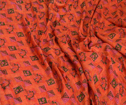 Sanskriti Vintage Sarees Red From India Printed Pure Silk Sari 5yd Craft Sustainable Fabric