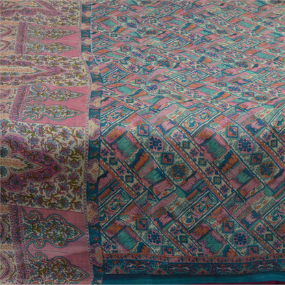 Sanskriti Vintage Sarees Blue 100% Pure Silk Geometric Print Sari Craft Fabric