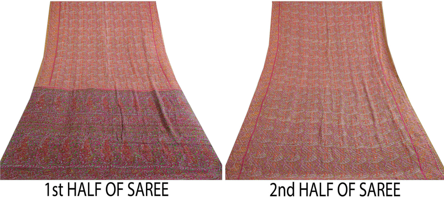 Sanskriti Vintage Sarees From India Multi Pure Silk Printed Sari Craft Sustainable Fabric