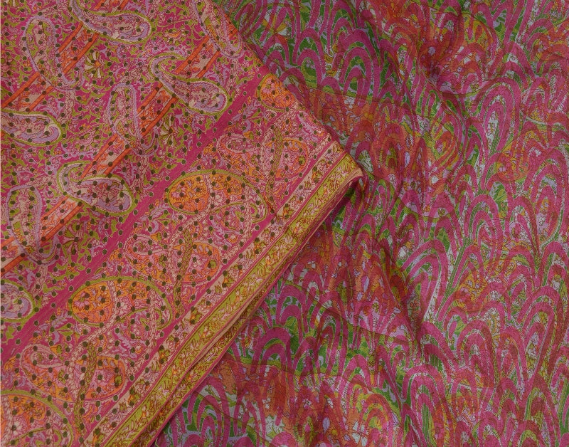 Sanskriti Vintage Sarees From India Multi Pure Silk Printed Sari Craft Sustainable Fabric