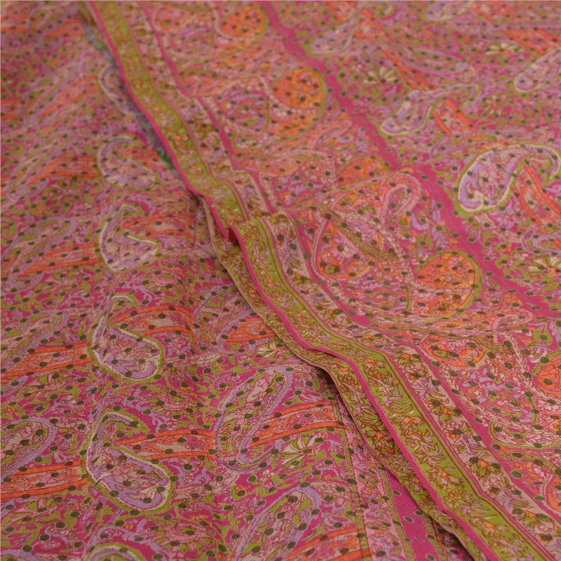 Sanskriti Vintage Sarees From India Multi Pure Silk Printed Sari Craft Sustainable Fabric