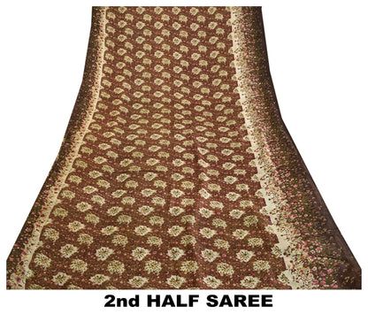 Sanskriti Vintage Sarees Red & Brown Pure Silk Floral Printed 6+YDSari Fabric