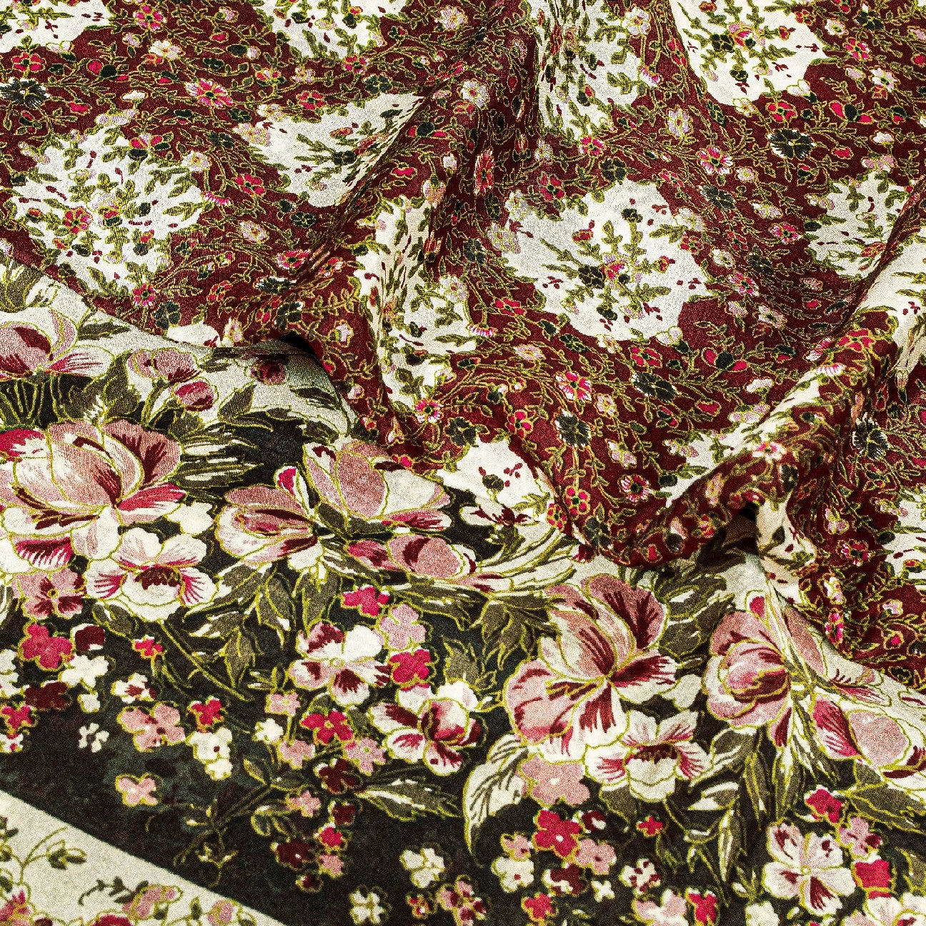 Sanskriti Vintage Sarees Red & Brown Pure Silk Floral Printed 6+YDSari Fabric