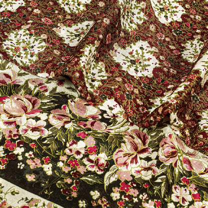 Sanskriti Vintage Sarees Red & Brown Pure Silk Floral Printed 6+YDSari Fabric