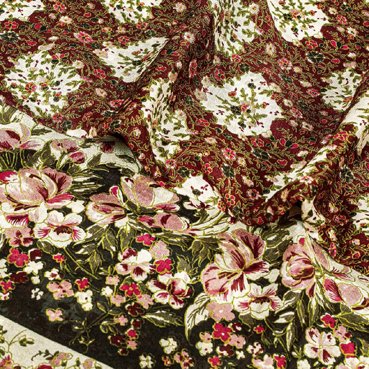 Sanskriti Vintage Sarees Red & Brown Pure Silk Floral Printed 6+YDSari Fabric