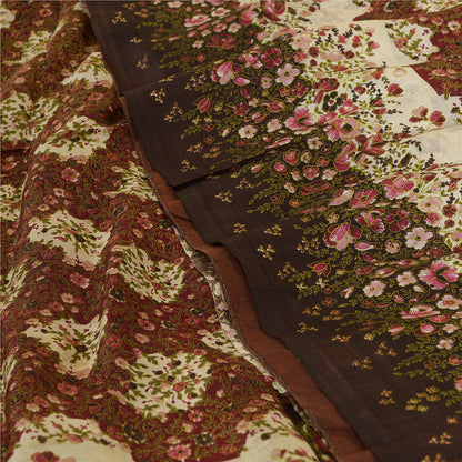 Sanskriti Vintage Sarees Red & Brown Pure Silk Floral Printed 6+YDSari Fabric