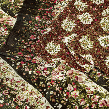 Sanskriti Vintage Sarees Red & Brown Pure Silk Floral Printed 6+YDSari Fabric