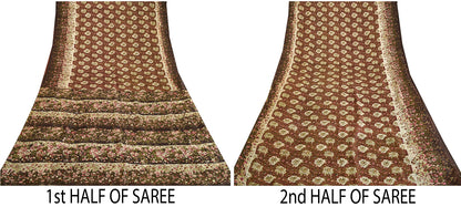 Sanskriti Vintage Sarees Red & Brown Pure Silk Floral Printed 6+YDSari Fabric