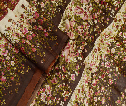 Sanskriti Vintage Sarees Red & Brown Pure Silk Floral Printed 6+YDSari Fabric