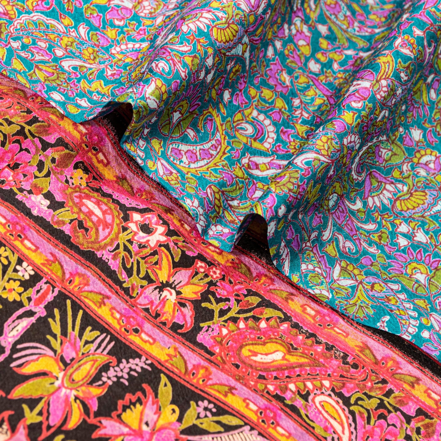 Sanskriti Vintage Sarees Indian Blue Pure Silk Paisley Printed Sari 6+YYD Craft