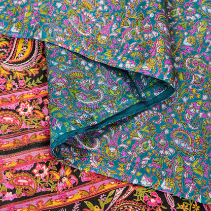 Sanskriti Vintage Sarees Indian Blue Pure Silk Paisley Printed Sari 6+YYD Craft