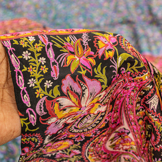 Sanskriti Vintage Sarees Indian Blue Pure Silk Paisley Printed Sari 6+YYD Craft